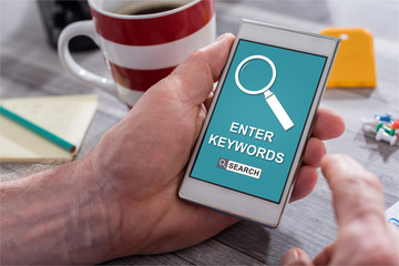 Keywords search concept on a smartphone