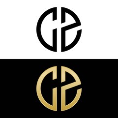 cz initial logo circle shape vector black and gold - obrazy, fototapety, plakaty