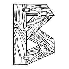 Wooden letter B engraving vector illustration