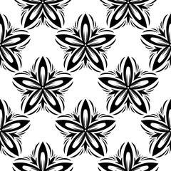 Fototapeta premium Black floral seamless pattern on white background