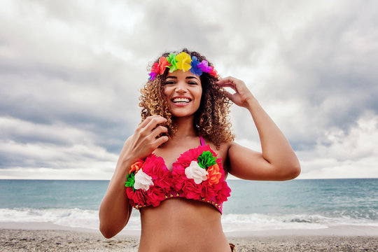 Gorgeous Hawaiian woman portrait on the beach