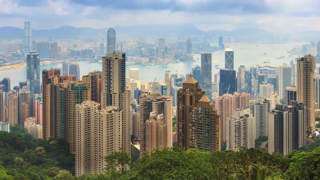 Hong Kong Cityscape High Viewpoint Of The Peak 4K Time Lapse (pan shot)