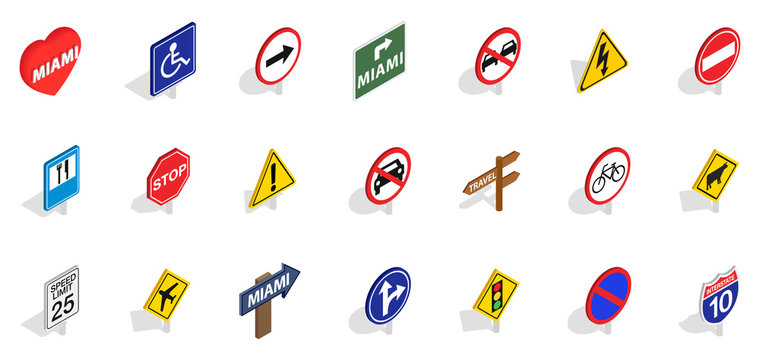 Sign Road Icon Set, Isometric Style