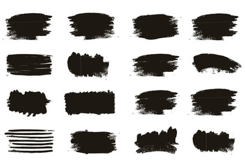 Set of black paint, ink brush strokes
