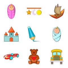 Felt-toys icons set, cartoon style