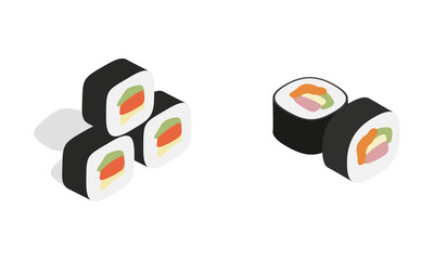 Sushi icon set, isometric style