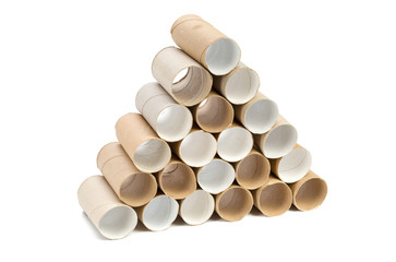 Empty toilet paper on white background