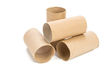 Empty toilet paper on white background