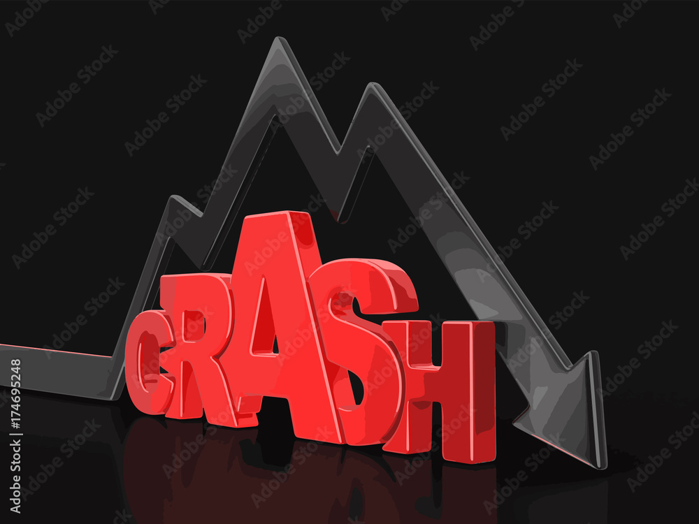 Poster word crash with arrow down. image with clipping path