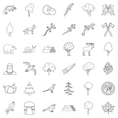 Forest icons set, outline style