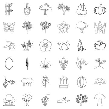 Sprout icons set, outline style