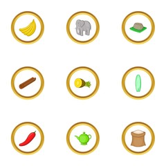 Sri Lanka symbol icons set, cartoon style
