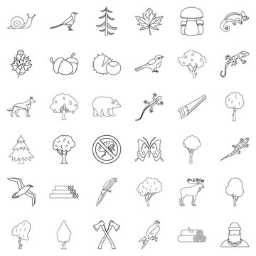 Bug icons set, outline style
