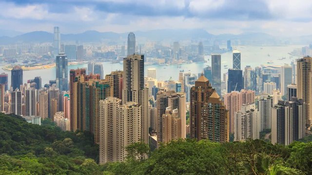 Hong Kong Cityscape High Viewpoint Of The Peak 4K Time Lapse (zoom out)