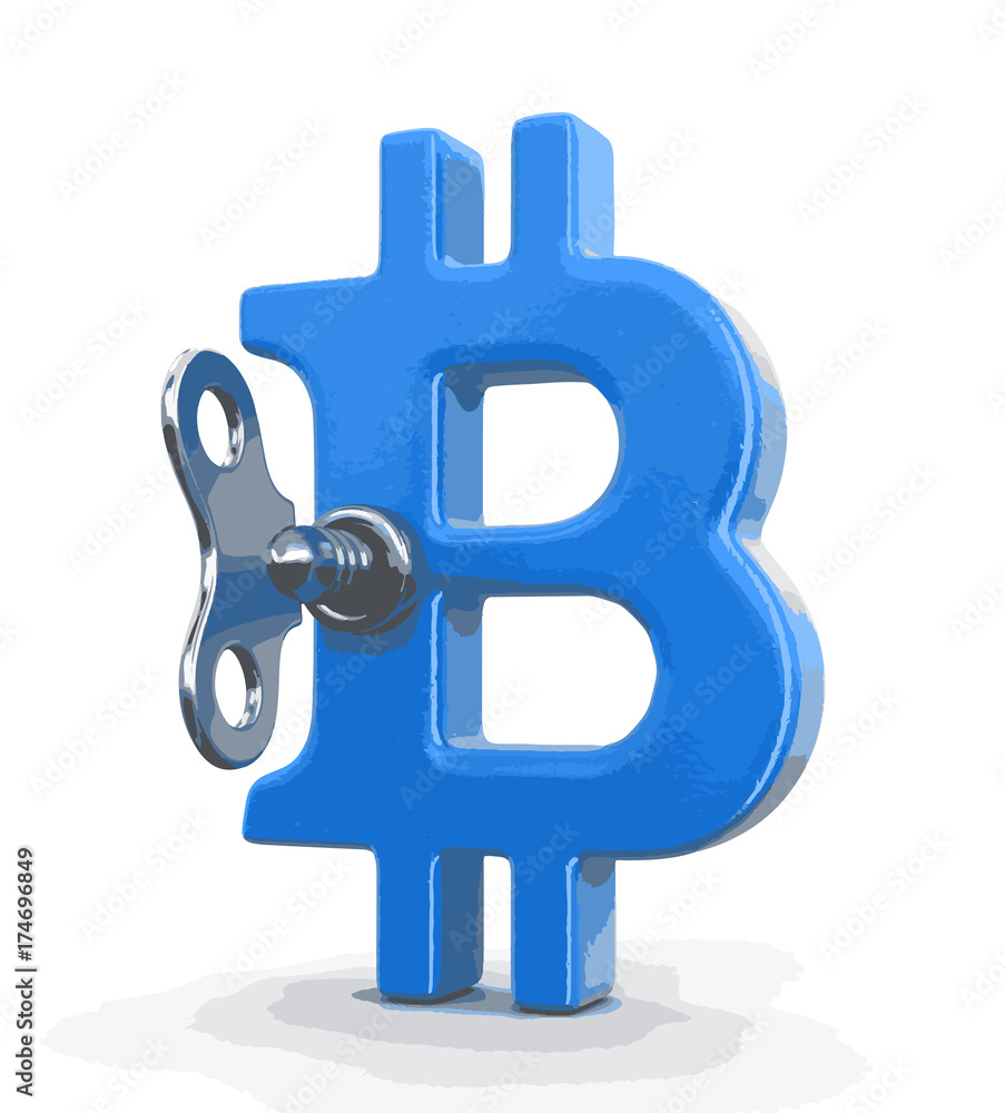 Poster bitcoin sign and winding key. image with clipping path