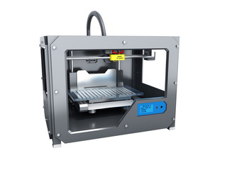 Creative abstract new technologies concept modern professional plastic 3D printer 3d render on white no shadow