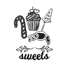 Sweet candies line icons set in shape of circle with assorted chocolates colorful lollipops isolated vector illustration