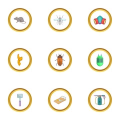Exterminator icons set, cartoon style