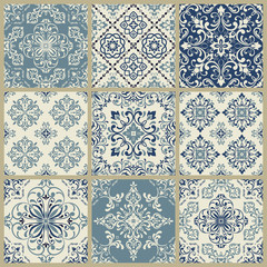 Seamless ceramic tiles with damask pattern. Vintage elements for design in Victorian style. Ornate floral decor for wallpaper, ceramic tiles. Endless eastern texture. 