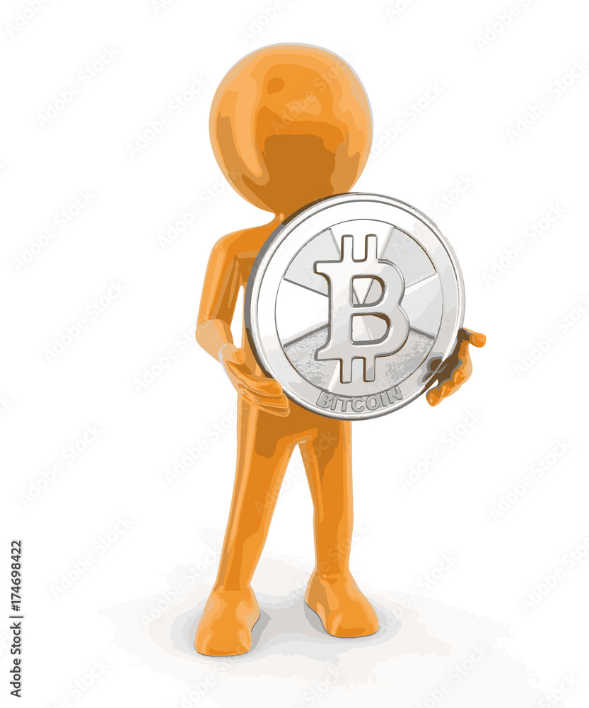 Poster silver bitcoin and man. image with clipping path