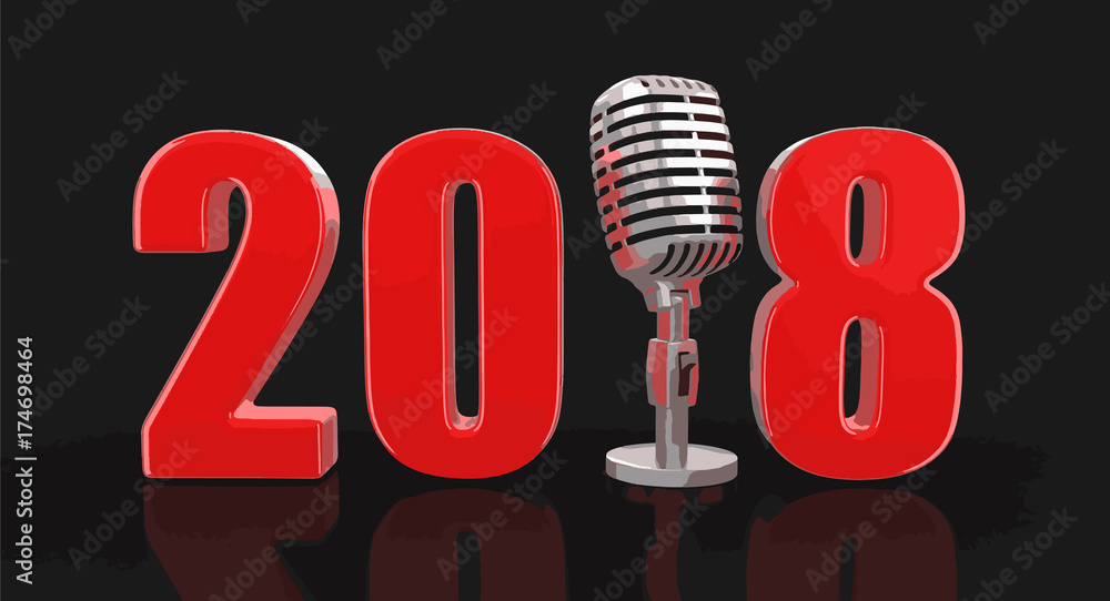 Poster microphone with 2018. image with clipping path