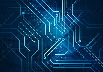 Abstract circuit microchip on dark blue background