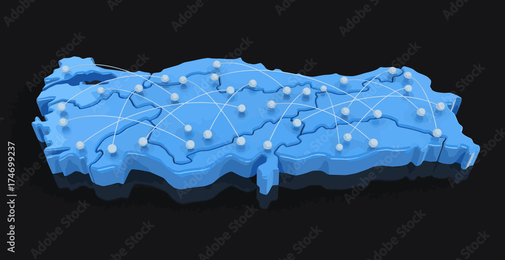 Aufkleber map of turkey with flight paths. image with clipping path.
