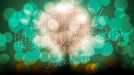 green color abstract Background with blur bokeh light effect.and Halloween word