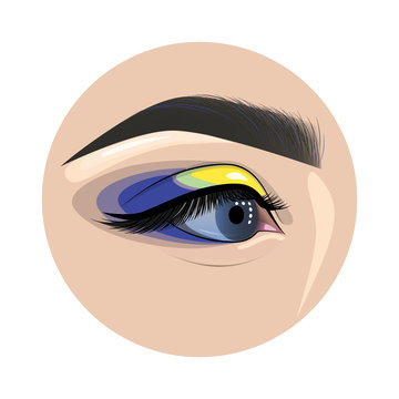 Beautiful painted female eye and eyebrow for fashion design. Visage, makeup, eyebrow designer. Design element for banners, business cards, brochures.