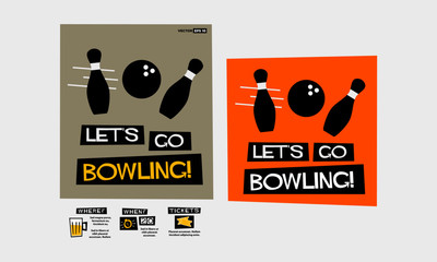Let's Go Bowling! (Flat Style Vector Illustration Quote Poster Design)