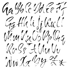 Hand drawn dry brush font. Modern brush lettering. Grunge style alphabet. Calligraphy script. Vector illustration.