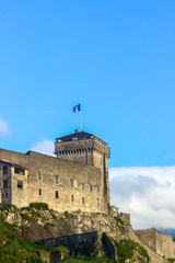 Chateau Fort on a sky background. Lourdes, Pyrenees, France