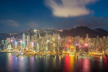 Hong Kong in Kowloon area skyline view from Victoria Peak in Hong Kong..