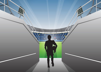 Fototapeta premium Football Player with a walking on a stadium tunnel