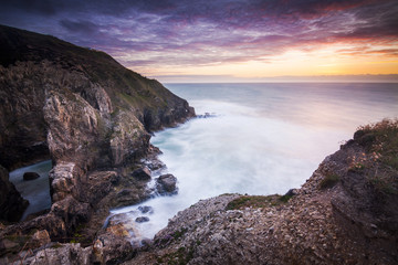 Fototapeta na wymiar Sunset at Perranporth Beach, Cornwall
