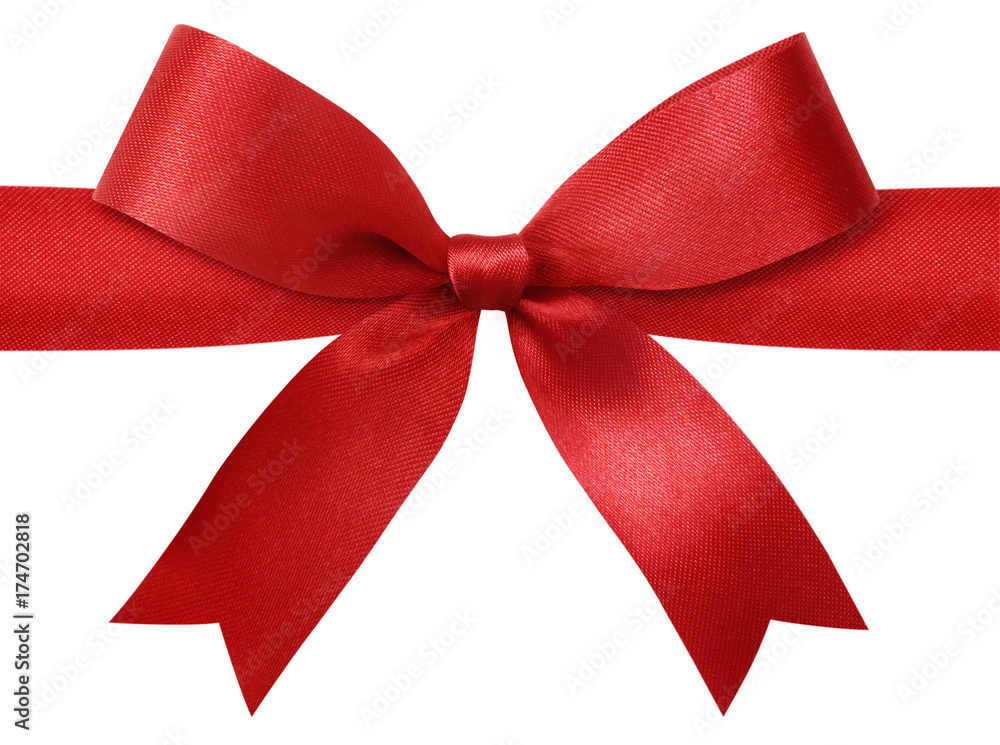 Wall mural red ribbon with bow isolated on white background.