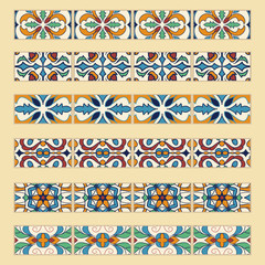 Vector set of decorative tile borders. Collection of colored patterns for design and fashion