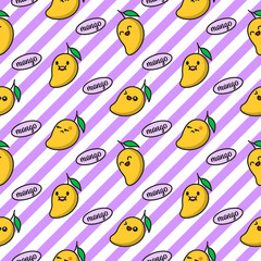 Cute mango cartoon vector seamless background