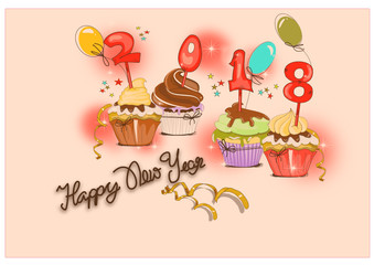 Karte Silvester mit Cup Cakes 2018