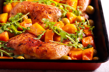 Chicken and squash tray bake