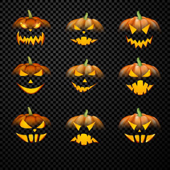 Orange 3d halloween pumpkins set.