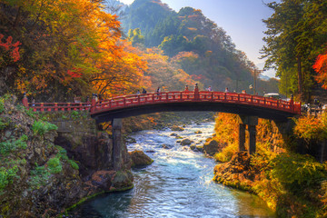 Fototapeta premium Shinkyo Bridge during autumn in Nikko, Tochigi, Japan