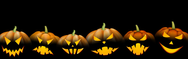 Black banner with orange halloween pumpkins.