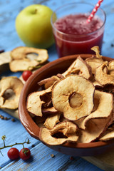 slices of dried apple served as appetizer or snack