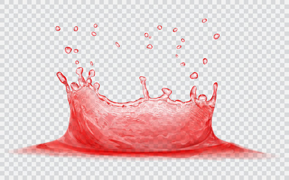 Transparent water crown with water drops. Splash of water in red colors, isolated on transparent background. Transparency only in vector file