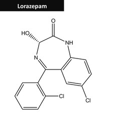 Lorazepam - molecular structure, 3d rendering