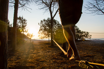 Slackline in backlight