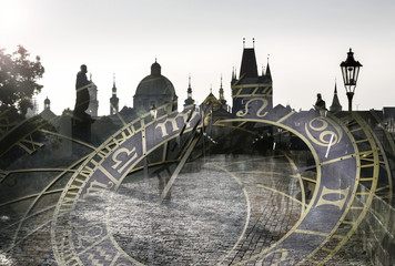 Prague landmarks double exposure