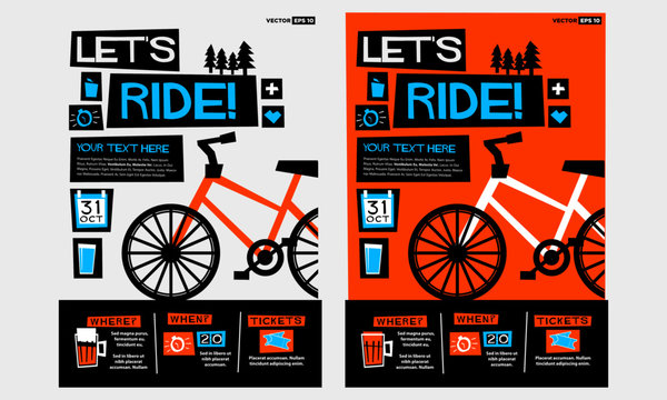 Let's Go Cycling! (Flat Style Vector Illustration Bike Quote Poster Design)