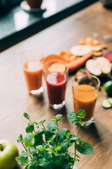 various smoothies in glasses